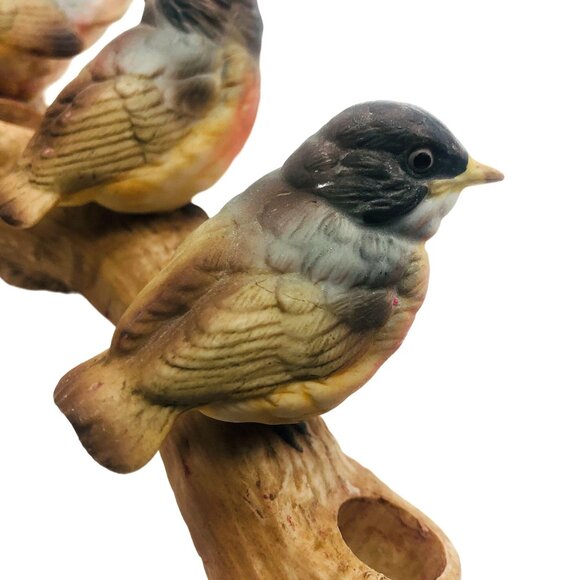 Vtg Lenox Japan Ceramic 3 Song Birds on Log Candle Holder w/ 5 Red Tapers - Picture 10 of 10